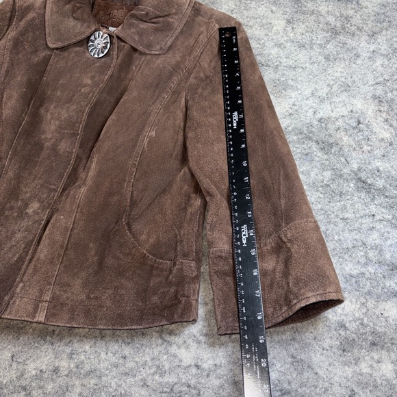 Y2K Live A Little Leather Jacket Women's Small Brown Button Up Wide Sleeves - Picture 7 of 10